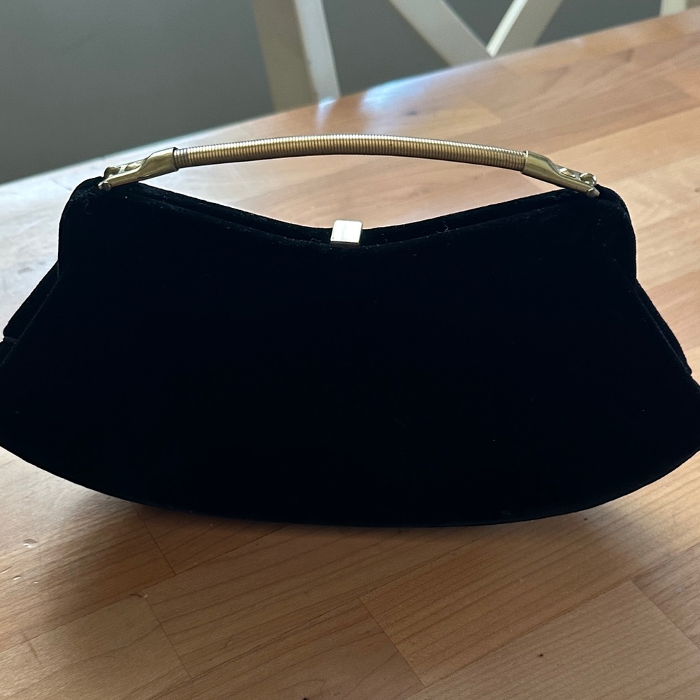 Vintage Elegant Black Velvet Clutch with Gold Handle